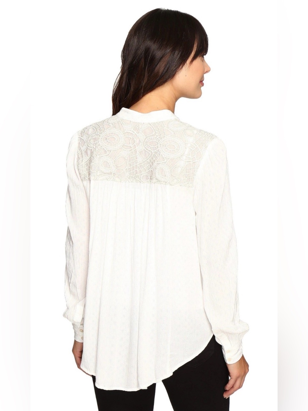 FREE wPEOPLE $108 White CANYON ROSE Metallic Embroidered Yoke Blouse size XS #11 - Picture 10 of 13